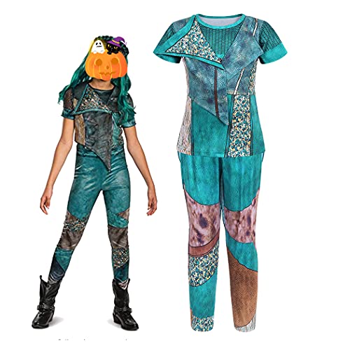 WonderBabe Girls Halloween Cosplay Descendientes Disfraz Carnaval Niños Fiesta de Lujo Juego de rol Traje Azul Edad 3-4 Años