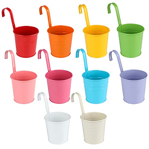 10 piezas de macetas colgantes, macetas de macetas de hierro de metal con orificio de drenaje perfecto para la decoración del hogar del jardín (10 colores)