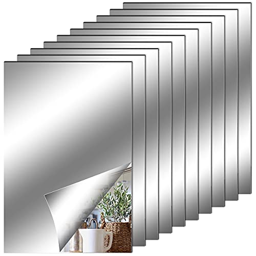 10 Piezas Espejos Autoadhesivos Pared, Hojas de Espejo Flexibles Suaves no de Vidrio Pegatinas de Espejo para Decoración del Hogar, Sala de Estar, Baño, Dormitorio (10 x 15 cm)