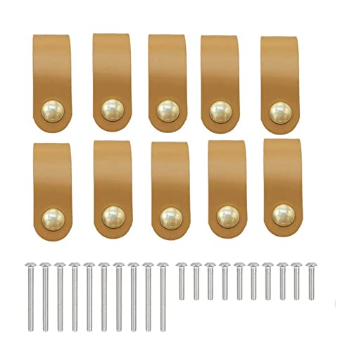10 piezas Tiradores de Cuero para Muebles Beige, Manija ​de Cuero con 2 tipos de Tornillos, Pomos Tiradores Cuero Manija de un Solo Orificio, Tiradores para Cajones(Beige)