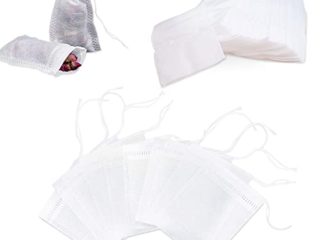 100 Pcs Bolsita de te de Filtro Bolsas té Desechables con Cordón, Bolsas de té vacias para tés y café, sin blanquear, 6 cm x 8 cm (Blanco)