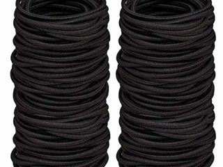 100 Piezas Elástico Pelo Gomas sin Metal Suave Elástico, 2 mm en Espesor Pelo de Niñas Pequeñas Coleteros Elásticos para el Pelo Grueso y Rizado para Mujeres y Niñas, Negro