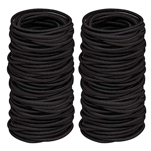 100 Piezas Elástico Pelo Gomas sin Metal Suave Elástico, 2 mm en Espesor Pelo de Niñas Pequeñas Coleteros Elásticos para el Pelo Grueso y Rizado para Mujeres y Niñas, Negro