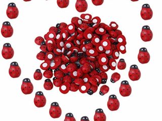 100 Piezas Mariquitas Decorativas Adhesivos, Mariquitas de Madera Pequeña, Etiqueta Engomada En Forma De Escarabajo Mariquita De Madera para Flores Artificiales Artificiales Artesanía Decoración
