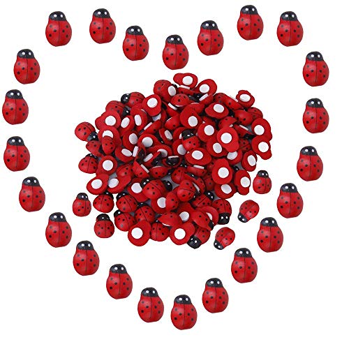 100 Piezas Mariquitas Decorativas Adhesivos, Mariquitas de Madera Pequeña, Etiqueta Engomada En Forma De Escarabajo Mariquita De Madera para Flores Artificiales Artificiales Artesanía Decoración