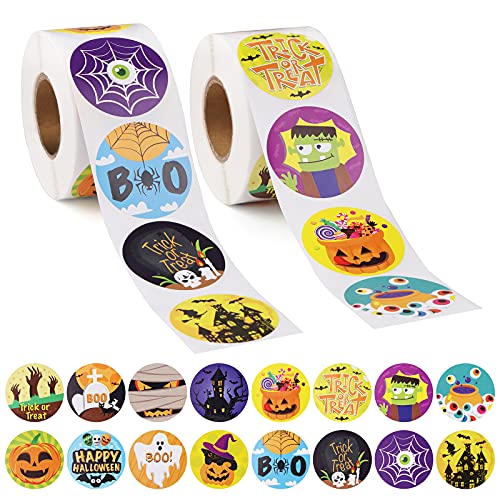 1000 piezas Pegatinas Personajes Halloween, Kalolary Pegatinas Redondas Autoadhesivas Halloween Novedosas Pegatinas Sellado Surtidas con 16 patrones regalos Fiesta Decoración Paquetes Hogar (2 rollos)