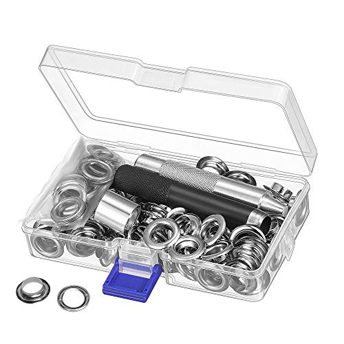 100Pcs Ojetes Metalicos Ojales Metalicos Kit de Herramienta de Ojetes 10mm de Acero Inoxidable Ojales para Toldos Lona Ropa Cortinas Manualidades Bricolaje