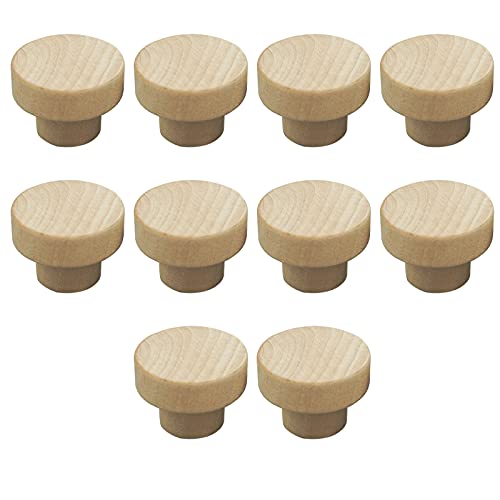 10pcs Pomos Redondos de Madera, 3x2.5cm para Cajón, Zapatero o Armario, Hongo Pomo Madera Tiradores
