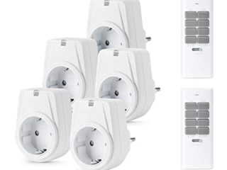 12 Canales Enchufes Inalámbricos Inteligentes con Mando a Distancia con Control Remoto Interruptores a Distancia, Juego de Enchufes de 5 x Por Enchufe Con 2 x Mando a Distancia, 1000 W, Blanco
