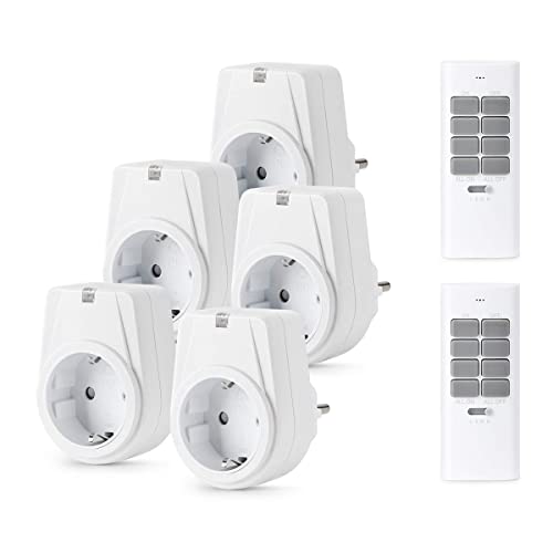 12 Canales Enchufes Inalámbricos Inteligentes con Mando a Distancia con Control Remoto Interruptores a Distancia, Juego de Enchufes de 5 x Por Enchufe Con 2 x Mando a Distancia, 1000 W, Blanco