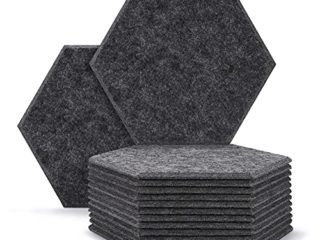 12 paneles de absorción acústica, AGPTEK de 30x26x0.9 cm, paneles hexagonales acústicos, paneles de aislamiento acústico ideal para decoración de paredes y tratamientos de insonorización-Gris oscuro