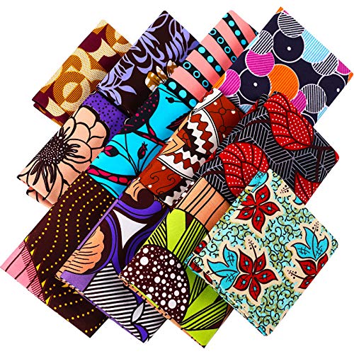 12 Telas Estampadas Africanas Tela Cortada a Medida de Gasa Recortes Cuartos para Coser Cubrebocas Proyectos Artesanales y DIY Trabajo de Parche, 19,5 x 15,7 Pulgadas/ 50 x 40 cm