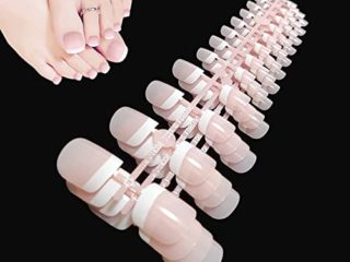 120 Piezas Artificiales Naturale Falsas Uñas de Pies,Uñas Falsas Cubierta Completa False Toe Nails,Manicura Uñas Francesas Nail Art para Damas
