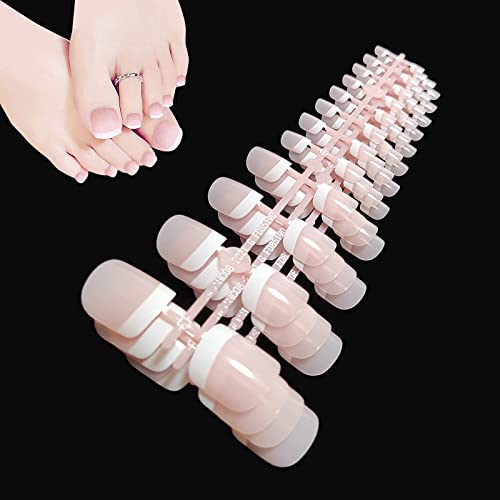 120 Piezas Artificiales Naturale Falsas Uñas de Pies,Uñas Falsas Cubierta Completa False Toe Nails,Manicura Uñas Francesas Nail Art para Damas