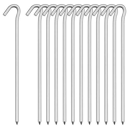 12Pcs Piquetas Camping 18cm Tent Pegs Hierro Grapas para Jardin Piquetas de Metal para Tienda Anclaje de Campaña Clavos Fijos de Tierra Estacas Camping para Carpa Toldo Caravana Tienda Jardín, Plata