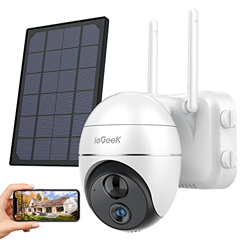 15000mAh Batería Camara Vigilancia WiFi Exterior , Camara de Vigilancia Exterior Puede Girar 360 ​​°/ Inclinarse ,Detección de Movimiento, Visión Nocturna, ieGeek-Camara-Vigilancia-WiFi-Exterior