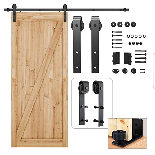 152 cm Herraje para Puerta Corredera en Kit, Guia para Puerta Corredera, Riel Puerta de Granero, Incluye Guia De Suelo Ajustable, Negro Satinado