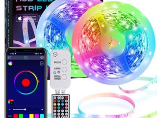 15M Tiras LED RGB 5050 Música, HOVVIDA Bluetooth Luces de Tiras LED 12V para Habitación, Controladas por APP, IR Control Remoto y Controlador, 16 Milliones de Colores, 28 Estilos, Modo de Horario