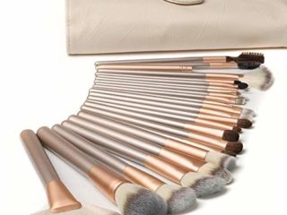 18 Piezas Pinceles de Maquillaje Juego de Pinceles de Maquillaje con Estuche de Viaje Mango de Madera Cepillo Kabuki de Fibra Sintética Para Base de Maquillaje Rubor Sombra de Ojos Poder Facial