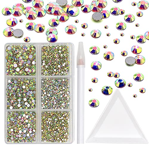 1880 piedras de estrás de cristal para uñas, piedras de cristal y brillantes para decoración de uñas, piedras planas con punta de punteado y caja de almacenamiento, joyas 3D para decoración de uñas