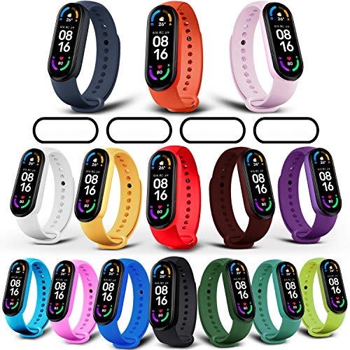 [19 Articulos] Milomdoi 15 Colors Correas + 4 Pacs TPU Protector Pantalla Pulsera para Xiaomi Mi Band 6/Mi Band 5, Silicona Correa de Repuesto Suave-Coloridos19