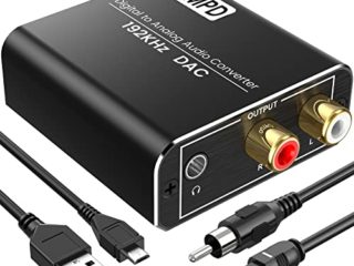 192KHz Convertidor Digital a Analógico, Aluminio TEAMPD DAC Audio Óptico Coaxial(RCA) Toslink SPDIF a Audio Estéreo RCA L/R y Jack 3.5mm con Cable Óptico y Cable USB DC/5V para PS3, PS4, Xbox,HDTV,DVD