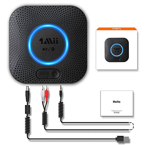 1Mii Receptor Bluetooth 5.0, Adaptador Audio Bluetooth Hi-Fi con RCA/AUX 3,5 mm Jack, Receptor Audio Inalámbrico con 3D Surround AptX Baja Latencia para Estéreo Hogar, Altavoz, Largo Alcance 50m