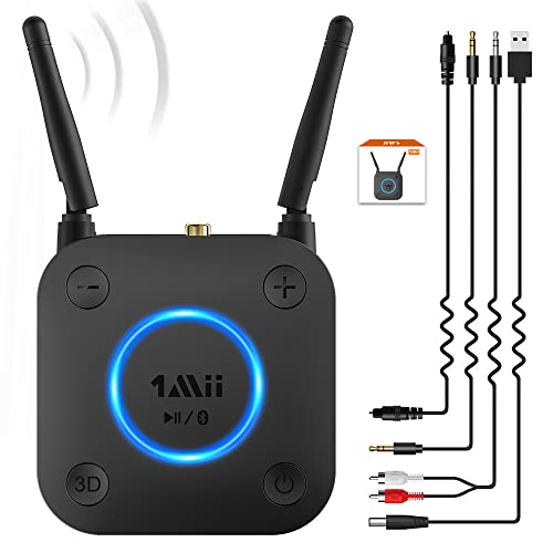 1Mii Receptor Bluetooth 5.0 HiFi, Adaptador Audio Bluetooth Control Volumen, Salida Óptica AUX 3.5mm, Coaxial, 3D Surround con aptX LL de Baja Latencia para Altavoces, Estéreo Hogar, Largo Alcance