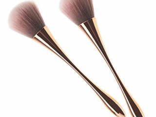 2 brochas de colorete con cerdas sintéticas suaves, de oro rosa, suave y esponjoso, para maquillaje diario