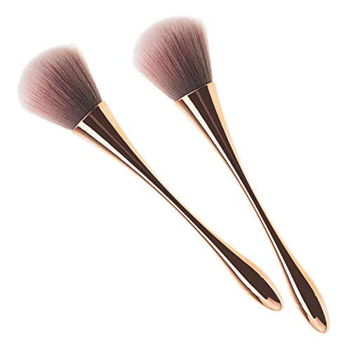 2 brochas de colorete con cerdas sintéticas suaves, de oro rosa, suave y esponjoso, para maquillaje diario