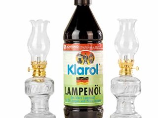 2 lámparas de aceite de cristal con casquillo giratorio dorado de 21 cm en juego con aceite para lámparas Klarol de 1 l.