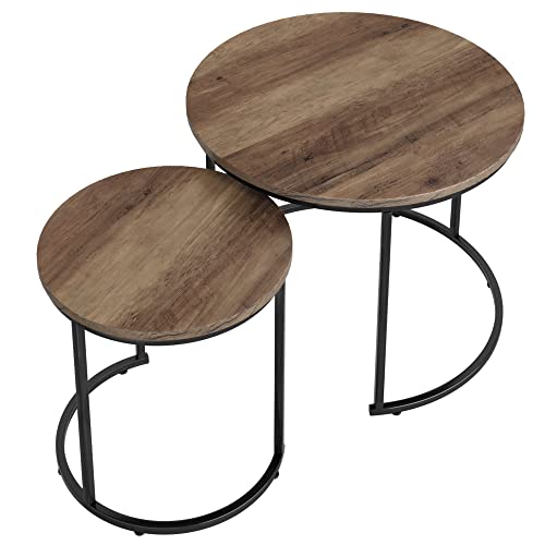2 Mesitas de Café Industrial Mesas Centro Redondas Mesa Auxiliares Salón Vintage y Negro