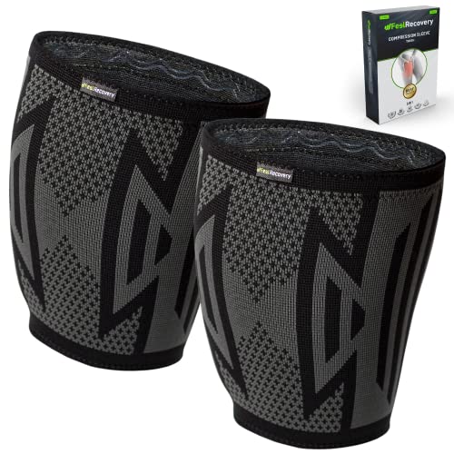 2 Musleras Deportivas de Compresión Hombre/Mujer - Musleras Elásticas para Calambres y Contracturas Musculares para Correr - Transpirable y Antideslizante (Negro, X-Large)