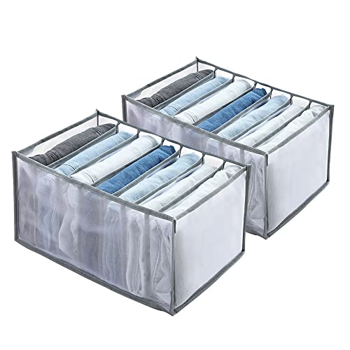 2 Pcs Organizador de Ropa de Armario Lavable, Organizador de Ropa de Armario Visible Plegable de 7 Rejillas para Pantalones Vaqueros