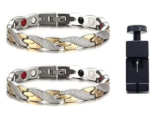 2 pulseras magnéticas elegantes para terapia de campo magnético Fit Plus, pulseras antifatiga para hombres y mujeres, pérdida de peso, mejora la circulación sanguínea, con herramienta de desmontaje,