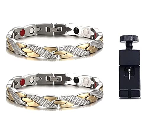 2 pulseras magnéticas elegantes para terapia de campo magnético Fit Plus, pulseras antifatiga para hombres y mujeres, pérdida de peso, mejora la circulación sanguínea, con herramienta de desmontaje,
