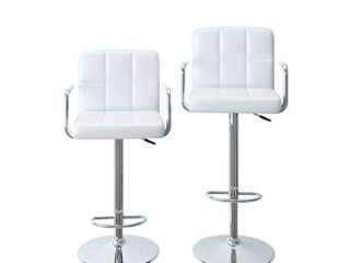 2 Taburetes de Bar, Taburetes de Cocina, Sillas Altas de Bar, Taburetes Alto de Cocina, Altura Ajustable, Giratorio de 360°, PU, Blanco, 52x39x(93-114) cm