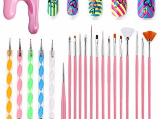 20 pcs Sets de Uñas Pinceles Nail Art Cepillo de Uñas Diseños Para Uñas Pincele Acrilicas Nail Art Cepillo Manicura de Pinceles para Diseño de Uñas 15 pz Blanco Pinceles 5 pz Pluma Taladro