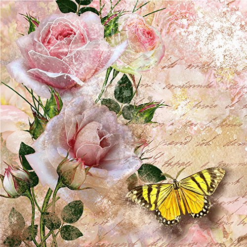 20 servilletas con mariposas en rosas, flores, animales, estilo vintage, 33 x 33 cm