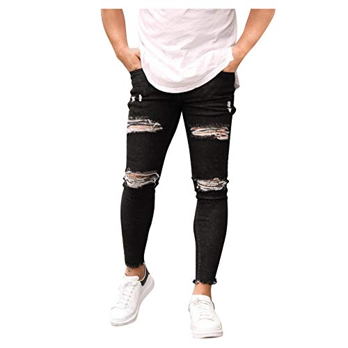 2021 Nuevo Pantalones Vaqueros para Hombre,Pantalones Casuales Moda Jeans Rotos Trend Largo Pantalones Cómodo Pants Skinny Pantalon Fitness Jeans Slim Fit Largos Pantalones Ropa de Hombre