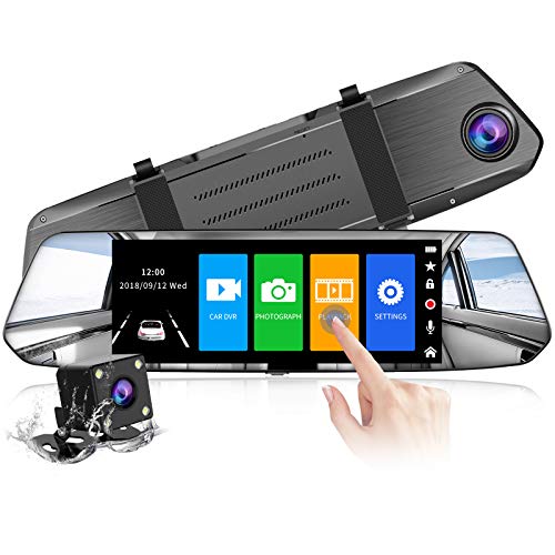 【2022 Nueva Versión】 CHORTAU Camara de Coche Retrovisor Pantalla Táctil de 7 Pulgadas Full HD 1080P, Cámara Frontal Gran Angular y Cámara Trasera Impermeable, con Sistema de Monitoreo