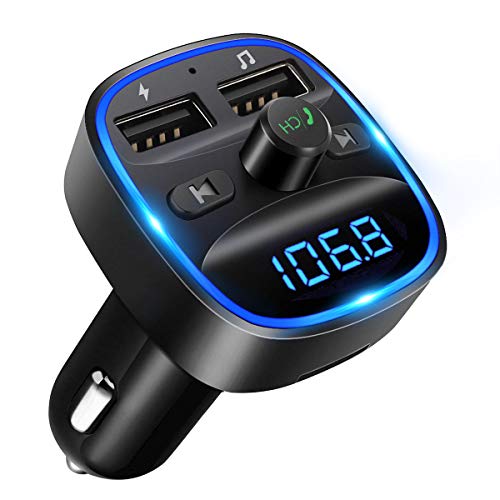 [2022 Versión] LENCENT Transmisor FM Bluetooth para Coche, Manos Libres Inalámbrico Reproductor MP3 Coche, Adaptador de Radio con Dual USB 5V/2.4A & 1A, Soporte Tarjetas SD, USB, y Flash Drive