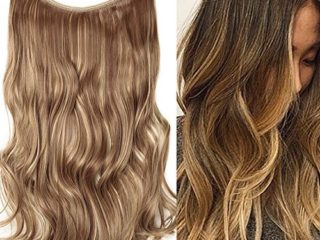 20"(50cm) Extensiones de Cabello Natural con Hilo Invisible Sin Clip Pelo Sintético Una Pieza Rizada Onduada Postizos Pelucas (90g,Marrón Claro mezcla Rubio Ceniza)