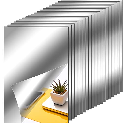 20PCS 23 x 15 cm Espejos Adhesivos Espejo Adhesivo Pared Hojas de Espejo Flexibles Azulejos de Espejo sin Vidrio Autoadhesivos Pegatinas de Espejo para Decoración de Pared de Hogar