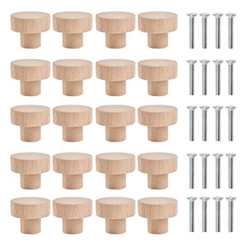 20pcs Pomos Redondos de Madera,Tiradores para Cajones para Puerta de Armarios Tiradores para Cajones Pomos para Armario 3x2.5cm Tiradores Redondos para Cajón Perillas Redondas de Madera