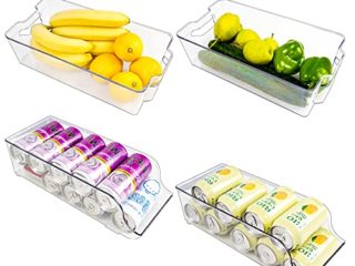 [2+2 Cajas] Puricon Organizador de Latas, Cajas de Almacenaje de Refrigerador Neveras para Casa para Almacenamiento de Bebidas, Frutas, Verduras, Aperitivos