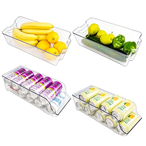 [2+2 Cajas] Puricon Organizador de Latas, Cajas de Almacenaje de Refrigerador Neveras para Casa para Almacenamiento de Bebidas, Frutas, Verduras, Aperitivos