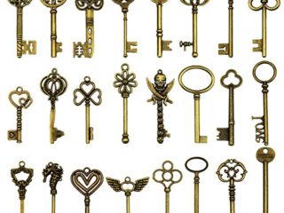 24 piezas grandes llaves de esqueleto de bronce antiguo llave rústica para la decoración de la boda Favor, colgantes del collar