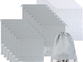 25 Bolsas de Almacenamiento de Zapatos Bolsa con Cordón a Prueba de Polvo Bolsa de Zapatos No Tejida Impermeable Portátil con Ranura Transparente Organizador de Embalaje (Gris, Blanco)