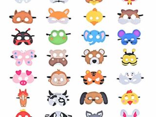 28 Piezas Fiesta Máscaras para Niños, Fieltro Máscaras para Animal Cosplay Fiesta Ojo Máscaras con Cuerda Elástica para Niños Fiesta Mascarada Decoración